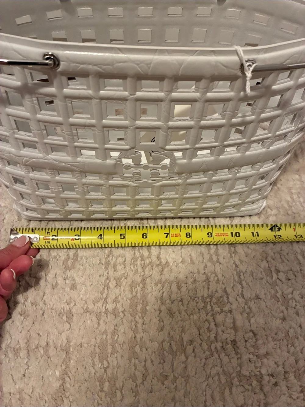 Tory Burch Ella Croc Embossed shopping basket tote in White NWT